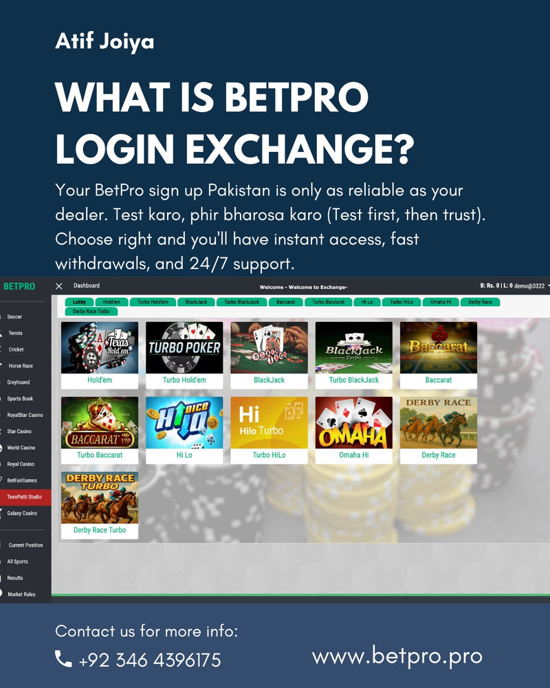 BetPro Exchange Pakistan account and payment dashboard
